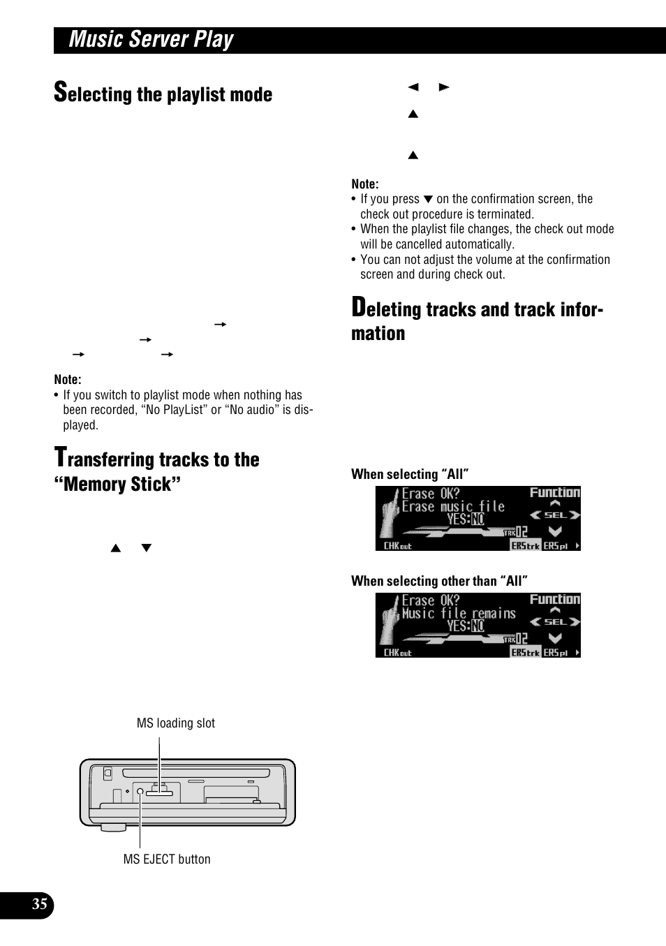 Music server play, Electing the playlist mode, Eleting tracks and track infor- mation | Pioneer DEH-P900HDD User Manual | Page 36 / 156