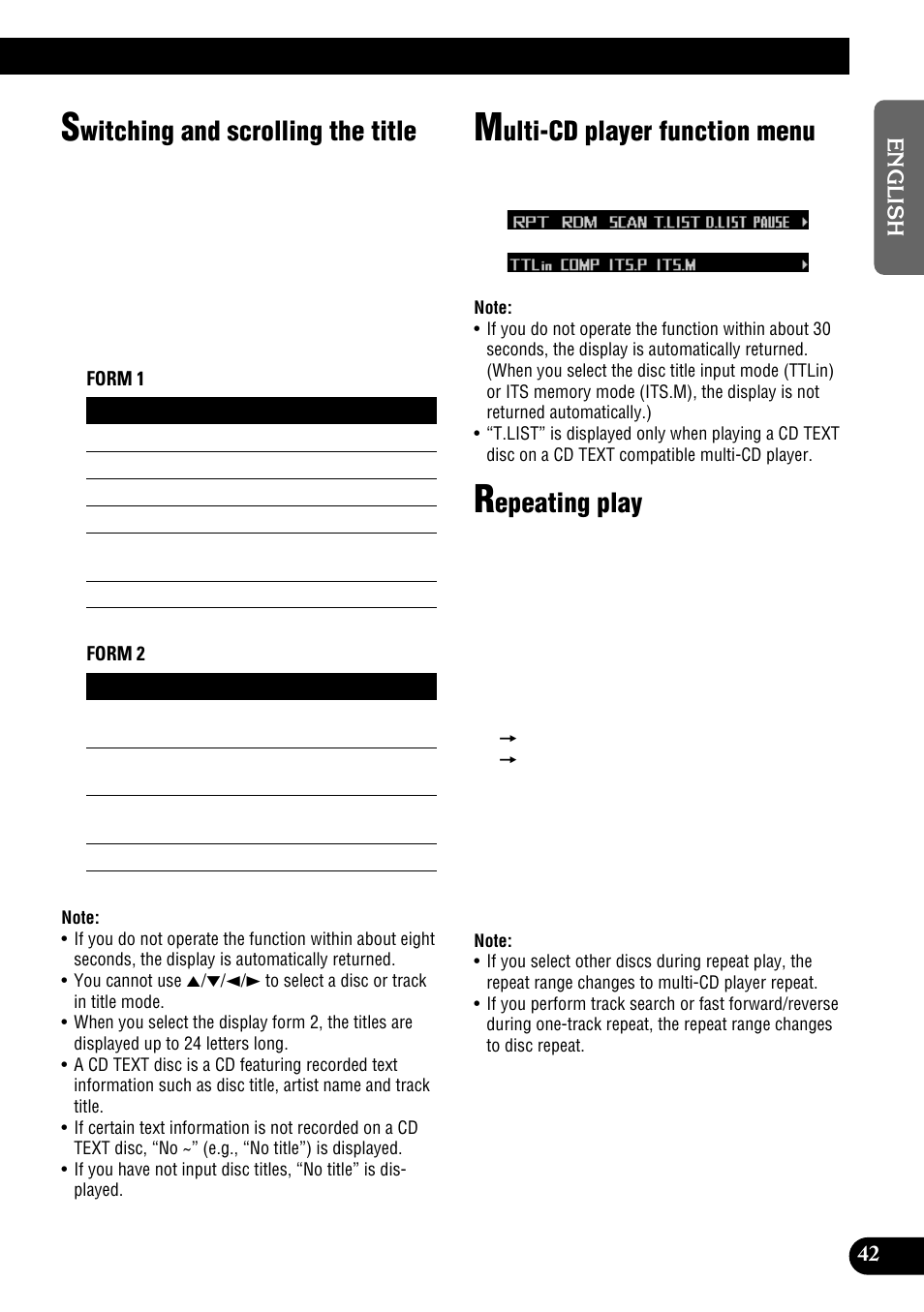 Witching and scrolling the title, Ulti-cd player function menu, Epeating play | Pioneer DEH-P900HDD User Manual | Page 43 / 156