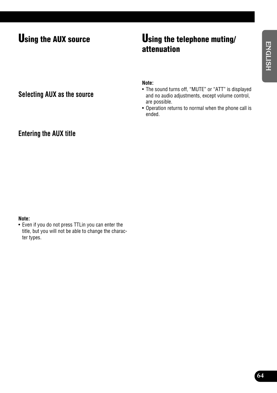 Sing the aux source, Sing the telephone muting/ attenuation, Selecting aux as the source | Entering the aux title | Pioneer DEH-P900HDD User Manual | Page 65 / 156