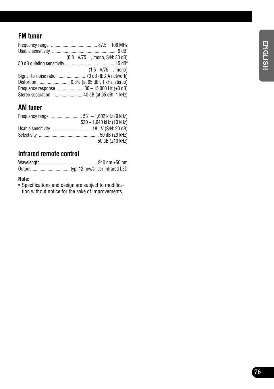 Fm tuner, Am tuner, Infrared remote control | Pioneer DEH-P900HDD User Manual | Page 77 / 156