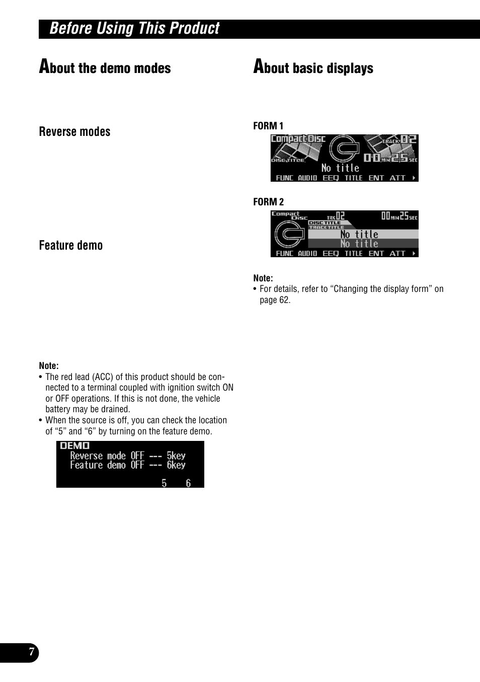 About the demo modes about basic displays, Before using this product, Bout the demo modes | Bout basic displays | Pioneer DEH-P900HDD User Manual | Page 8 / 156