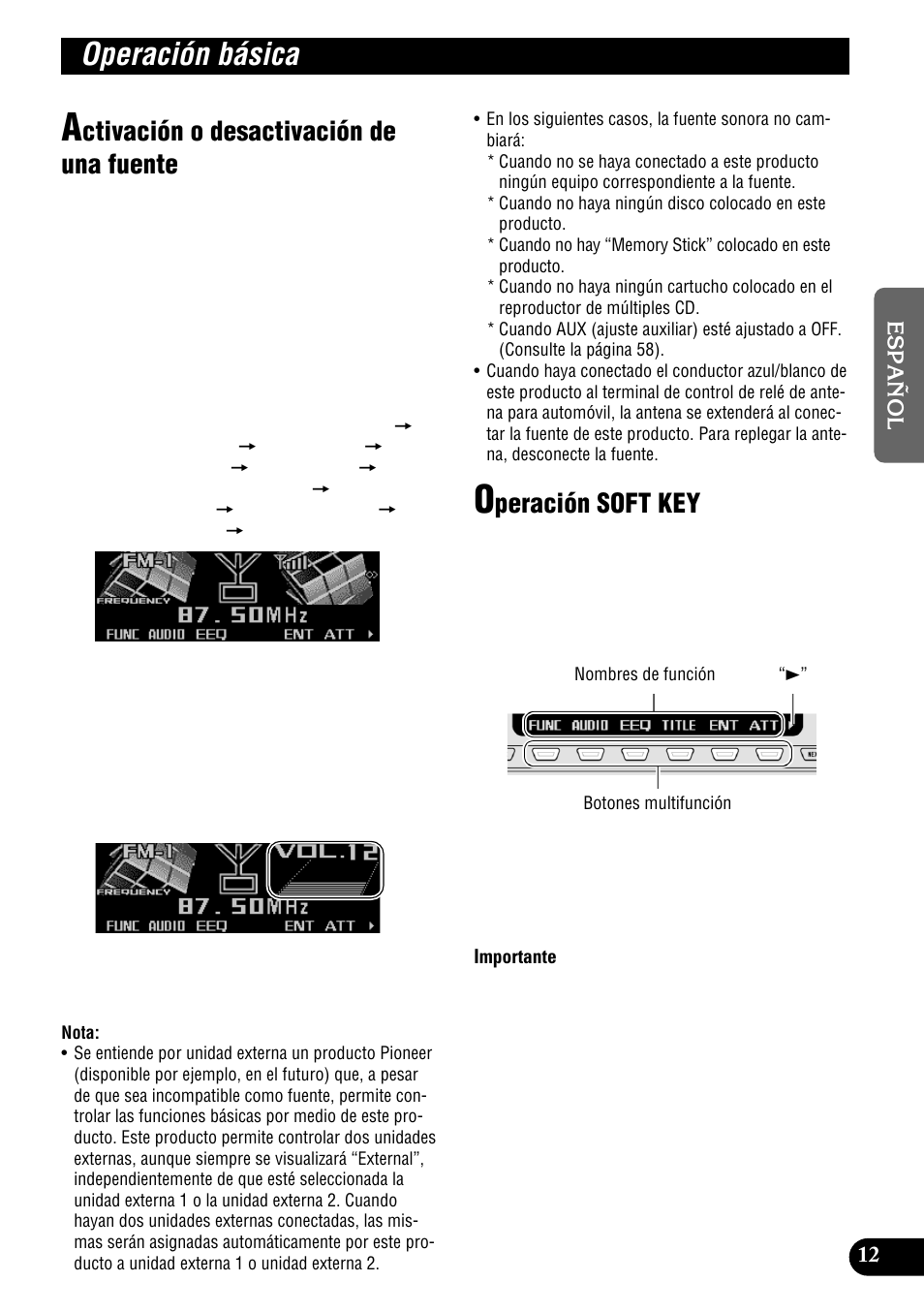 Operación básica, Ctivación o desactivación de una fuente, Peración soft key | Pioneer DEH-P900HDD User Manual | Page 89 / 156