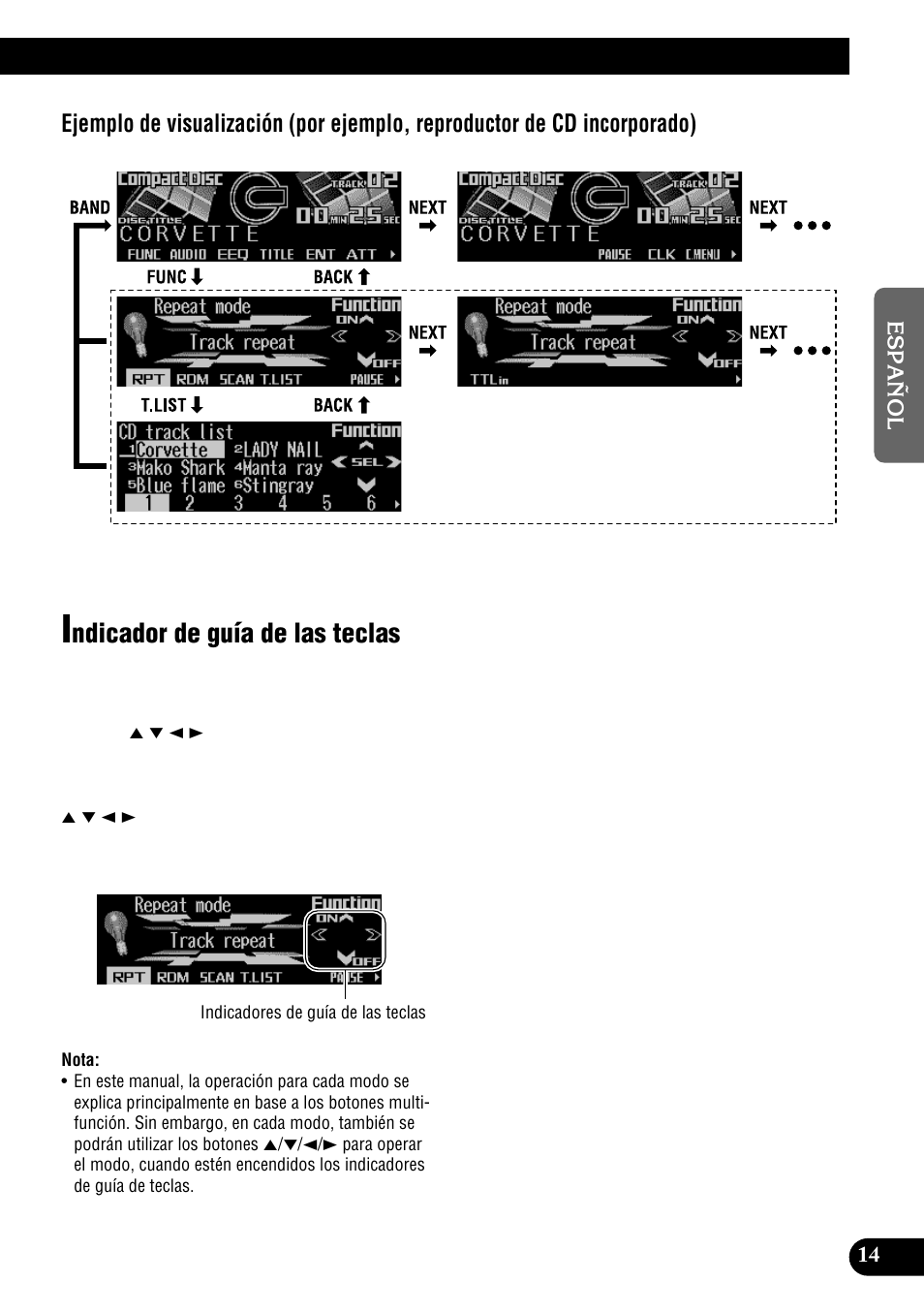 Indicador de guía de las teclas, Ndicador de guía de las teclas | Pioneer DEH-P900HDD User Manual | Page 91 / 156