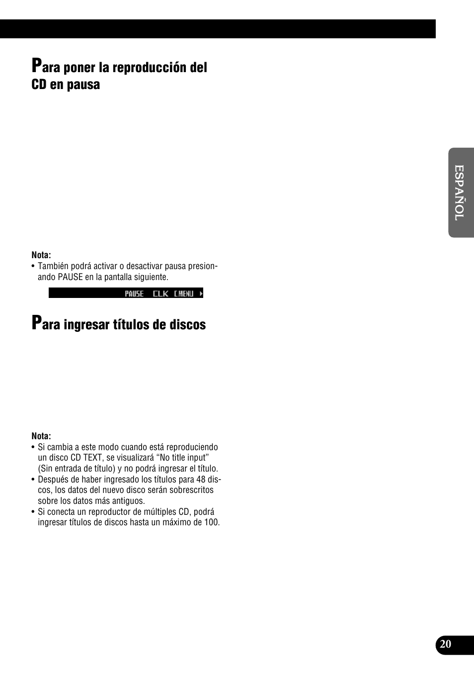 Ara poner la reproducción del cd en pausa, Ara ingresar títulos de discos | Pioneer DEH-P900HDD User Manual | Page 97 / 156