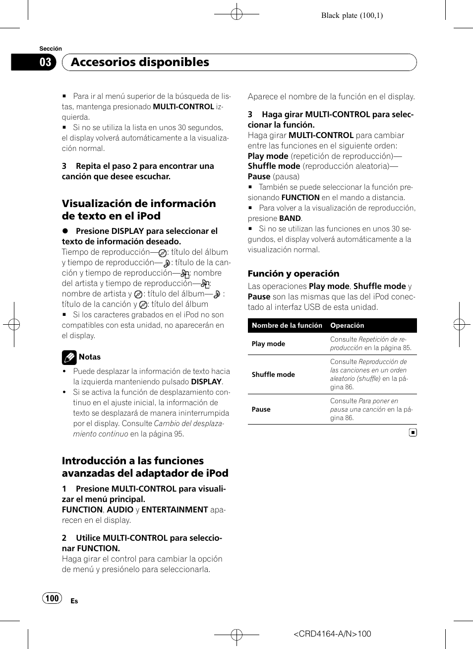 Visualización de información de texto, En el ipod, Introducción a las funciones avanzadas | Del adaptador de ipod, Accesorios disponibles, Visualización de información de texto en el ipod | Pioneer SUPER TUNERIII D DEH-P7950UB User Manual | Page 100 / 132
