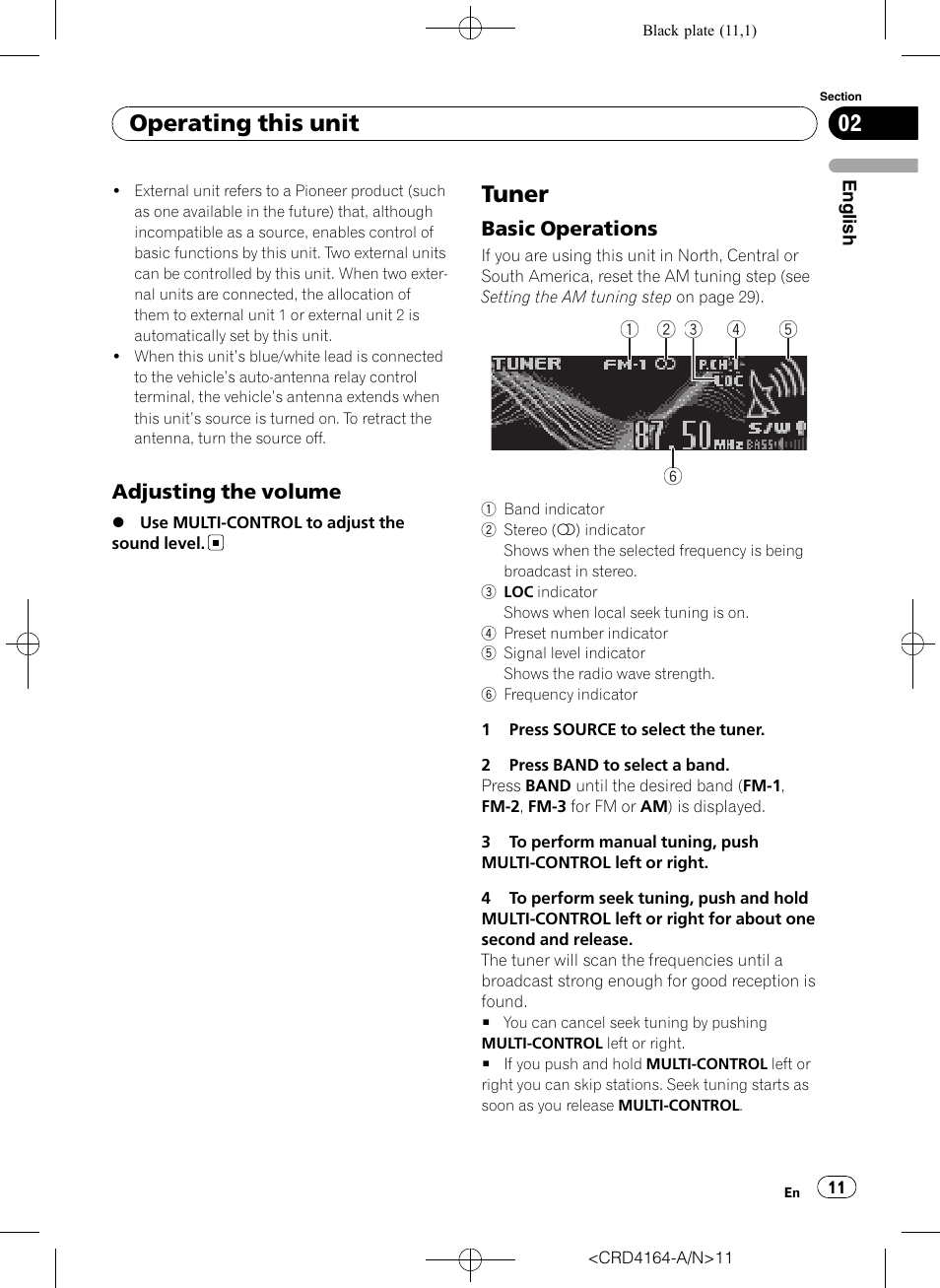 Adjusting the volume 11, Tuner, Basic operations 11 | Operating this unit | Pioneer SUPER TUNERIII D DEH-P7950UB User Manual | Page 11 / 132