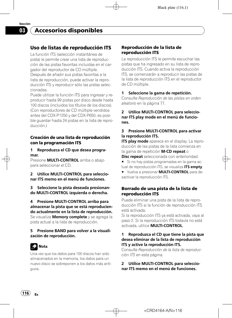 Uso de listas de reproducción its 116, Accesorios disponibles, Uso de listas de reproducción its | Pioneer SUPER TUNERIII D DEH-P7950UB User Manual | Page 116 / 132