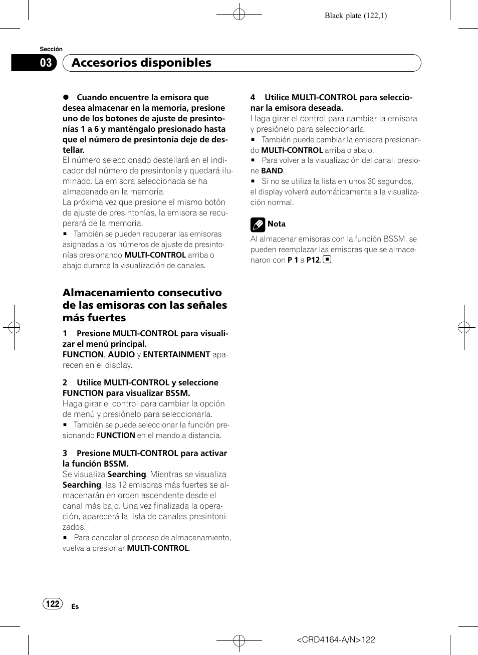 Almacenamiento consecutivo de las, Emisoras con las señales más fuertes, Accesorios disponibles | Pioneer SUPER TUNERIII D DEH-P7950UB User Manual | Page 122 / 132