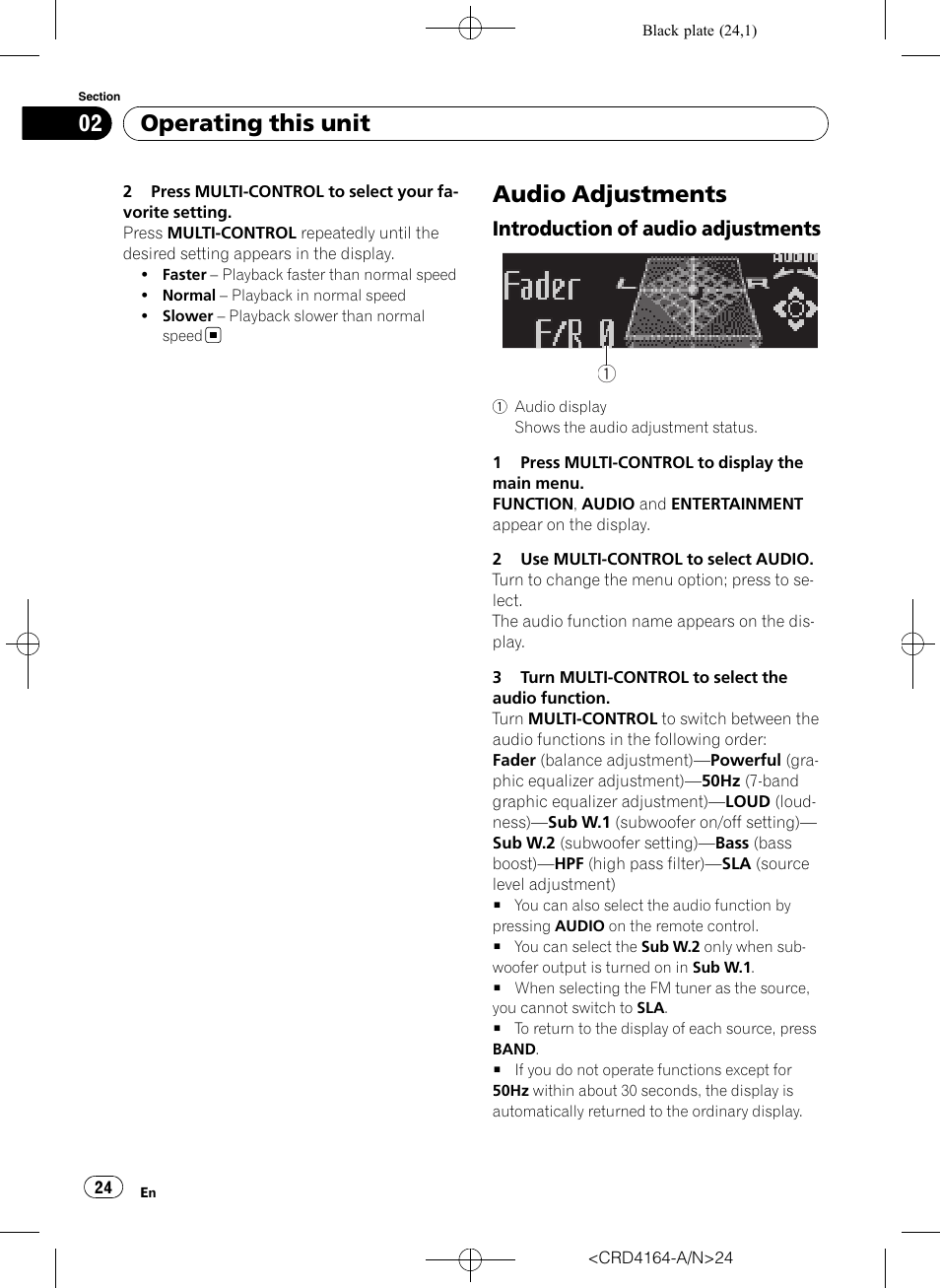 Audio adjustments, Introduction of audio adjustments 24, Operating this unit | Introduction of audio adjustments 1 1 1 | Pioneer SUPER TUNERIII D DEH-P7950UB User Manual | Page 24 / 132