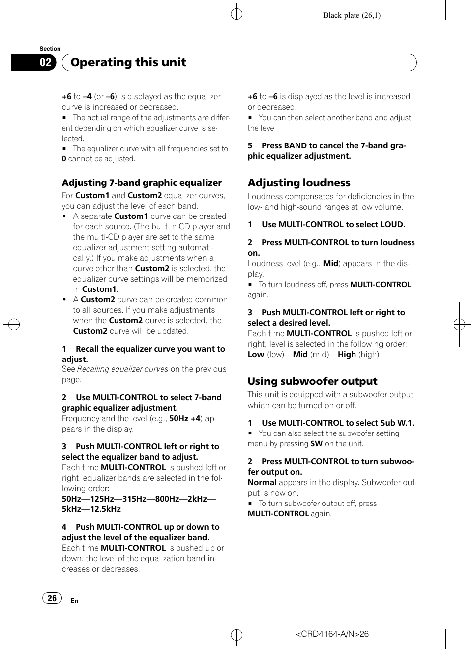 Adjusting loudness 26, Using subwoofer output 26, Operating this unit | Adjusting loudness, Using subwoofer output | Pioneer SUPER TUNERIII D DEH-P7950UB User Manual | Page 26 / 132