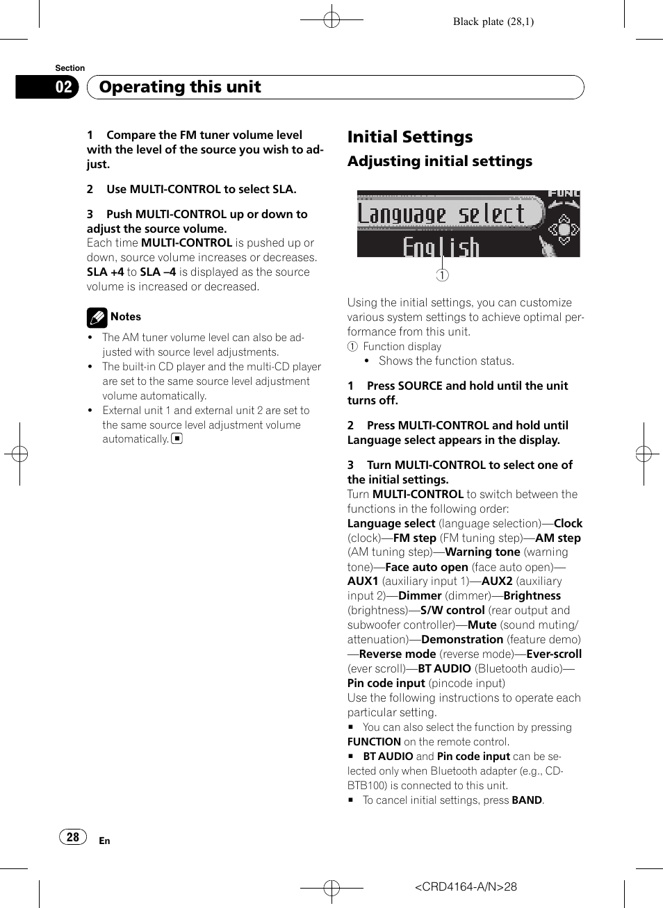 Initial settings, Adjusting initial settings 28, Operating this unit | Adjusting initial settings 1 1 1 | Pioneer SUPER TUNERIII D DEH-P7950UB User Manual | Page 28 / 132