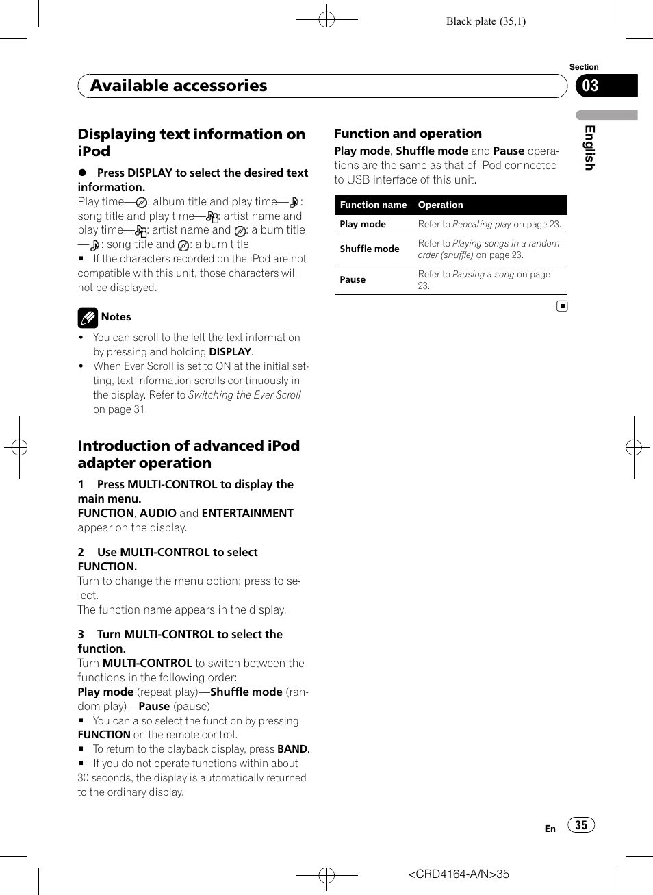 Displaying text information on, Ipod, Introduction of advanced ipod adapter | Operation, Available accessories, Displaying text information on ipod, Introduction of advanced ipod adapter operation | Pioneer SUPER TUNERIII D DEH-P7950UB User Manual | Page 35 / 132