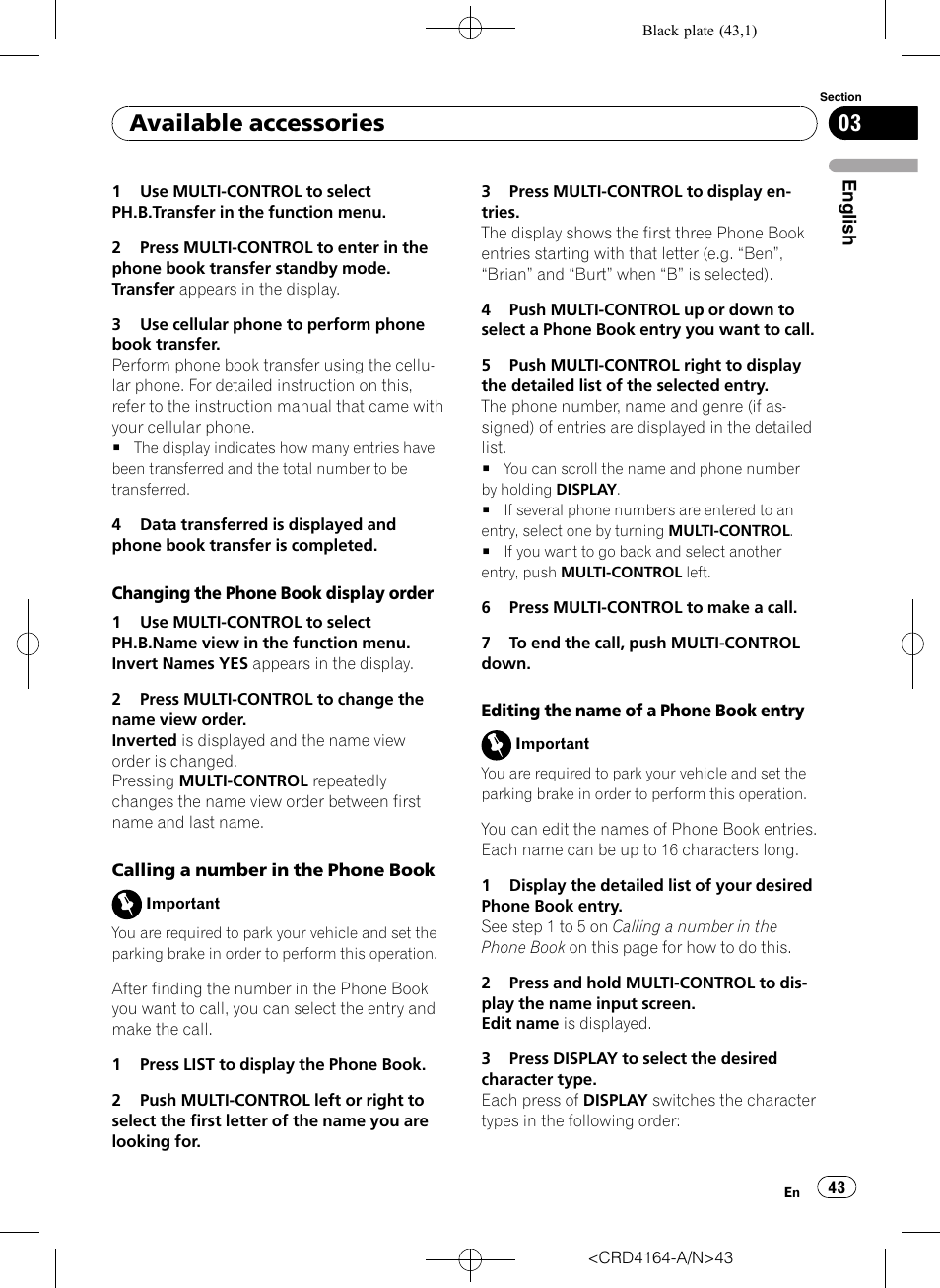 Available accessories | Pioneer SUPER TUNERIII D DEH-P7950UB User Manual | Page 43 / 132