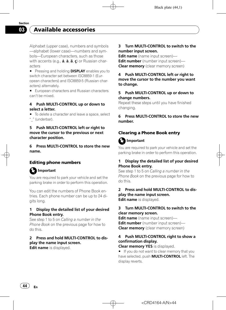 Available accessories | Pioneer SUPER TUNERIII D DEH-P7950UB User Manual | Page 44 / 132