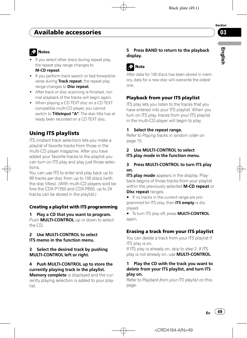Using its playlists 49, Available accessories, Using its playlists | Pioneer SUPER TUNERIII D DEH-P7950UB User Manual | Page 49 / 132
