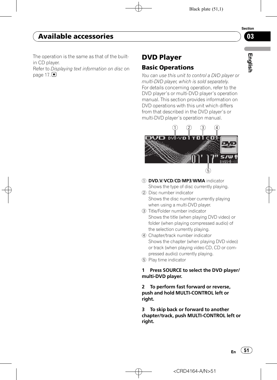 Dvd player, Basic operations 51, Available accessories | Pioneer SUPER TUNERIII D DEH-P7950UB User Manual | Page 51 / 132