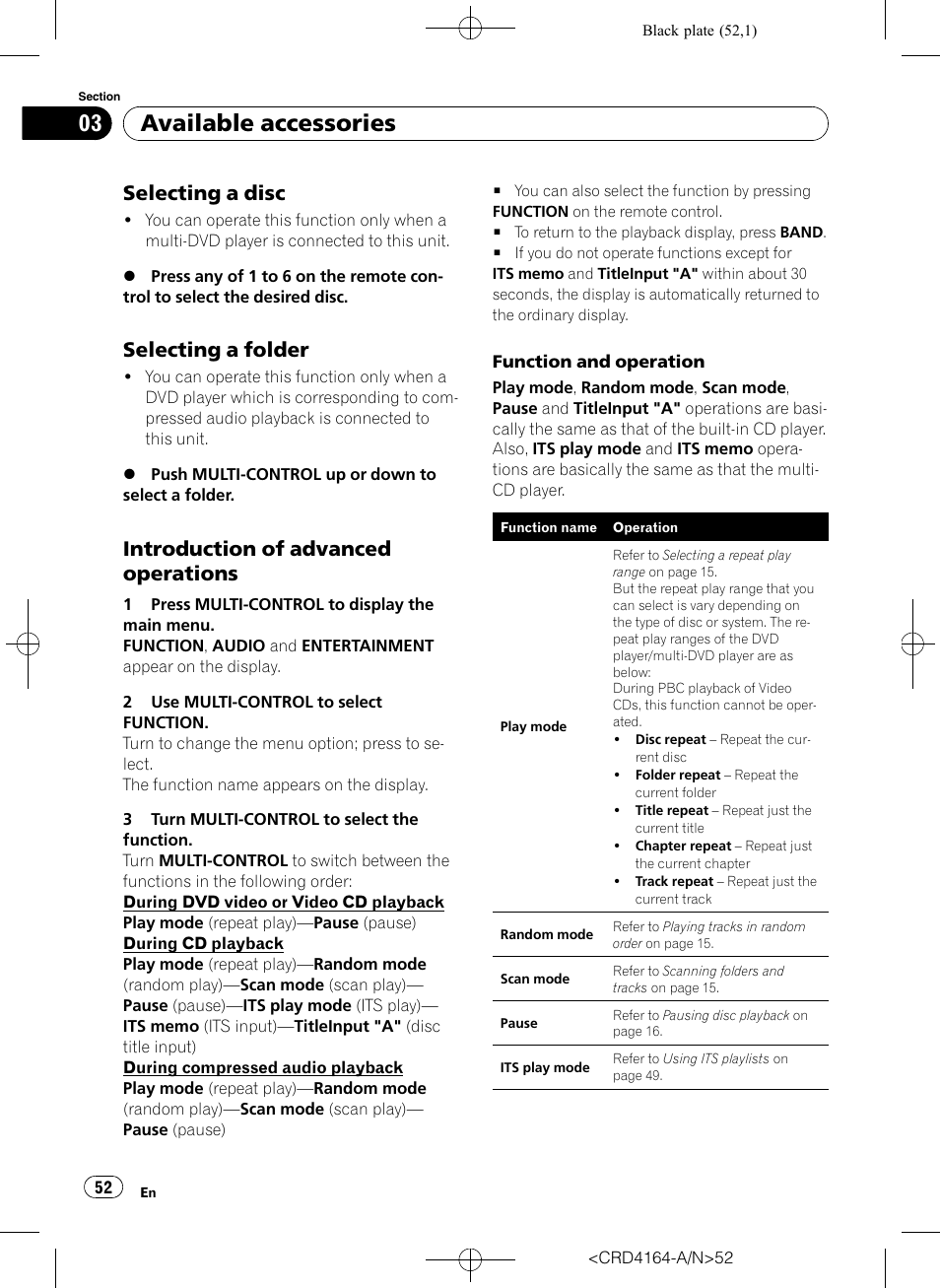 Selecting a disc 52, Selecting a folder 52, Introduction of advanced | Operations, Available accessories, Selecting a disc, Selecting a folder, Introduction of advanced operations | Pioneer SUPER TUNERIII D DEH-P7950UB User Manual | Page 52 / 132