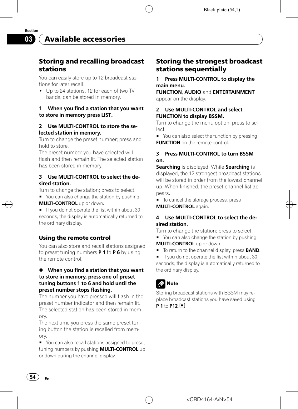 Storing and recalling broadcast, Stations, Storing the strongest broadcast | Stations sequentially, Available accessories, Storing and recalling broadcast stations | Pioneer SUPER TUNERIII D DEH-P7950UB User Manual | Page 54 / 132