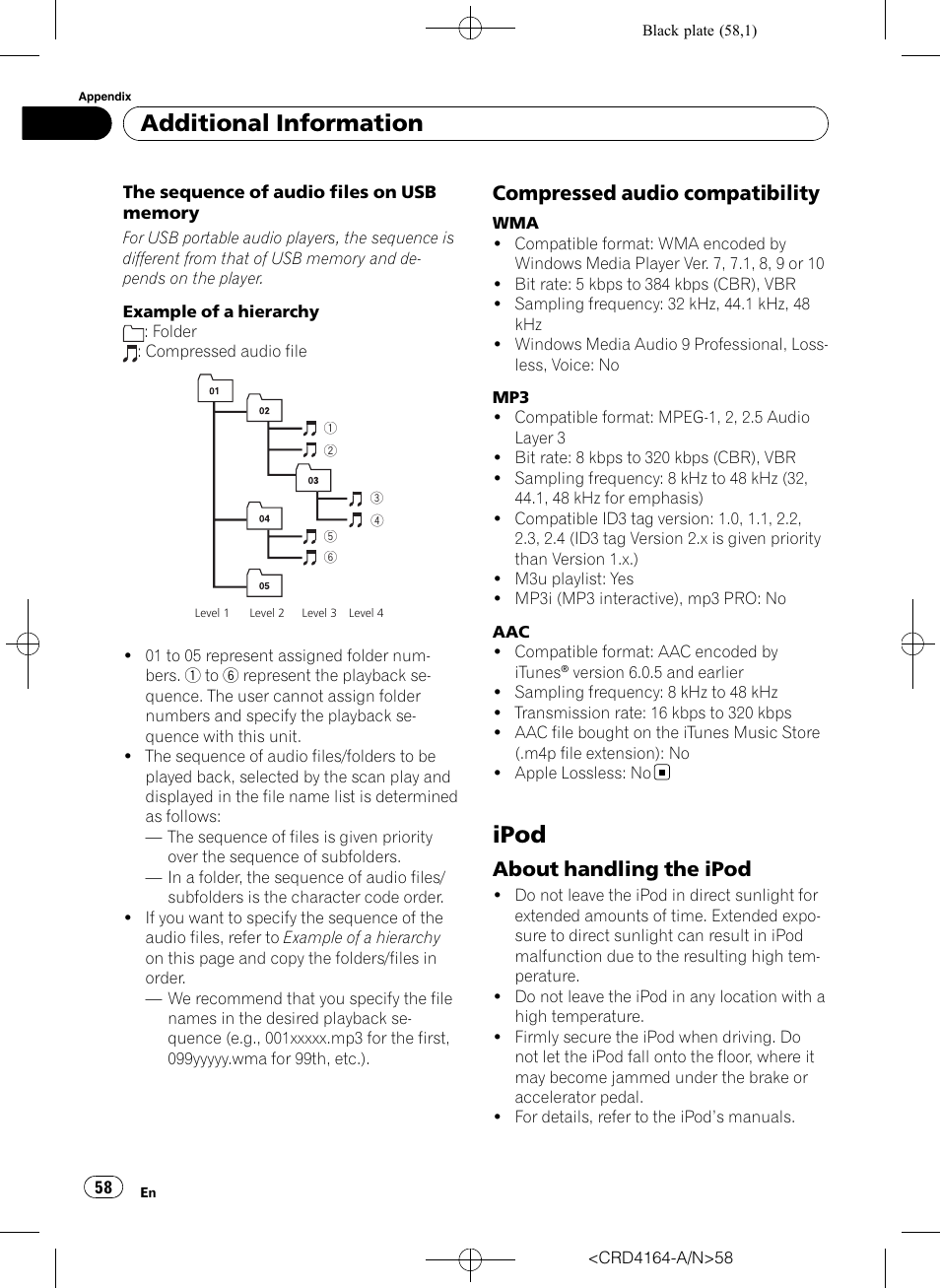 Compressed audio compatibility 58, Ipod, About handling the ipod 58 | Additional information, Compressed audio compatibility, About handling the ipod | Pioneer SUPER TUNERIII D DEH-P7950UB User Manual | Page 58 / 132