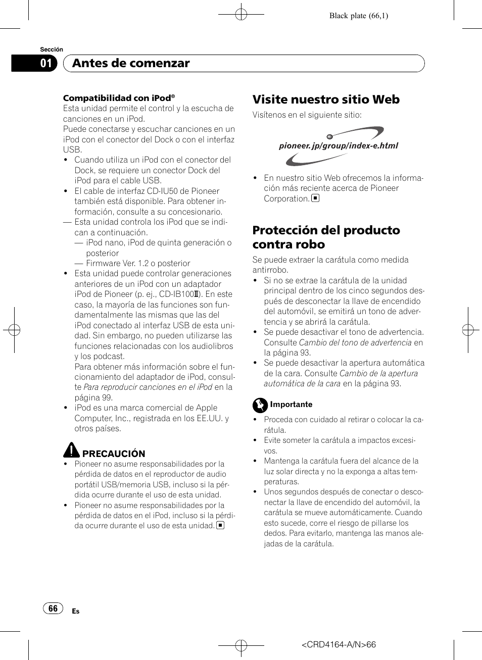 Visite nuestro sitio web, Protección del producto contra robo, Antes de comenzar | Pioneer SUPER TUNERIII D DEH-P7950UB User Manual | Page 66 / 132