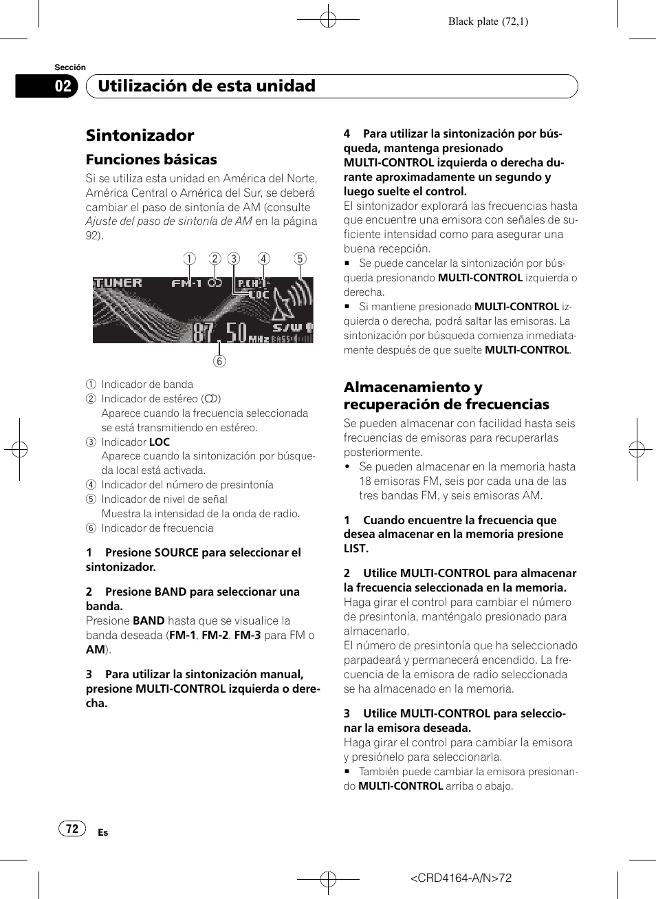 Sintonizador, Funciones básicas 72, Almacenamiento y recuperación de | Frecuencias, Utilización de esta unidad | Pioneer SUPER TUNERIII D DEH-P7950UB User Manual | Page 72 / 132