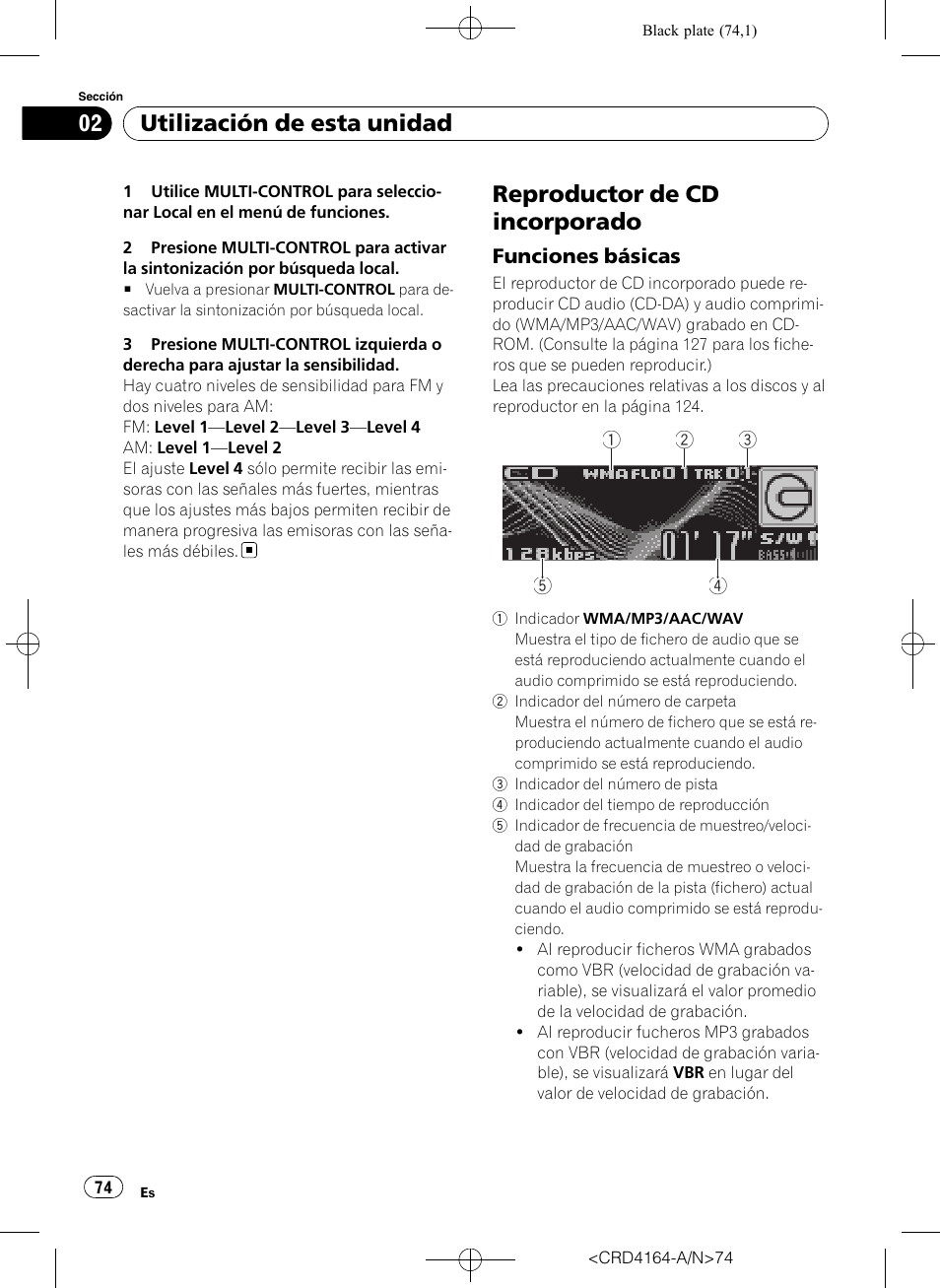 Reproductor de cd incorporado, Funciones básicas 74, Utilización de esta unidad | Pioneer SUPER TUNERIII D DEH-P7950UB User Manual | Page 74 / 132