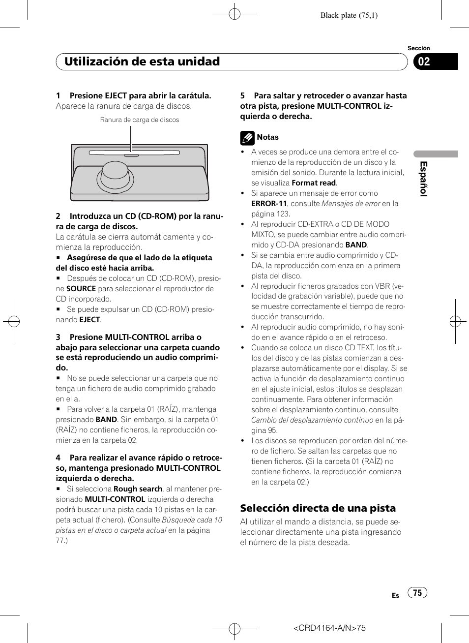 Selección directa de una pista 75, Utilización de esta unidad, Selección directa de una pista | Pioneer SUPER TUNERIII D DEH-P7950UB User Manual | Page 75 / 132