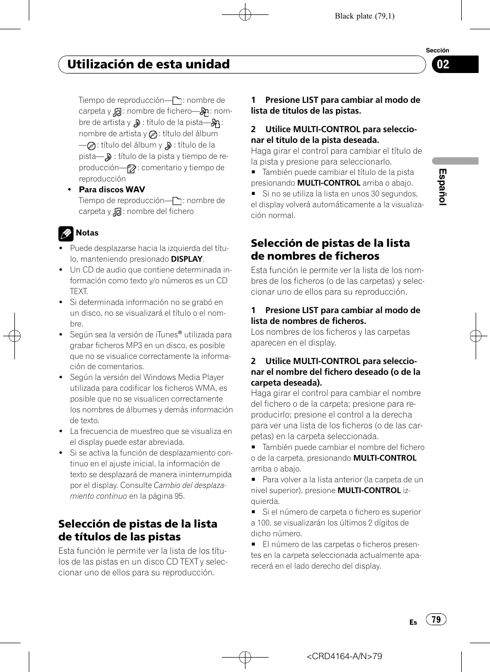 Selección de pistas de la lista de títulos, De las pistas, Selección de pistas de la lista de | Nombres de ficheros, Utilización de esta unidad | Pioneer SUPER TUNERIII D DEH-P7950UB User Manual | Page 79 / 132