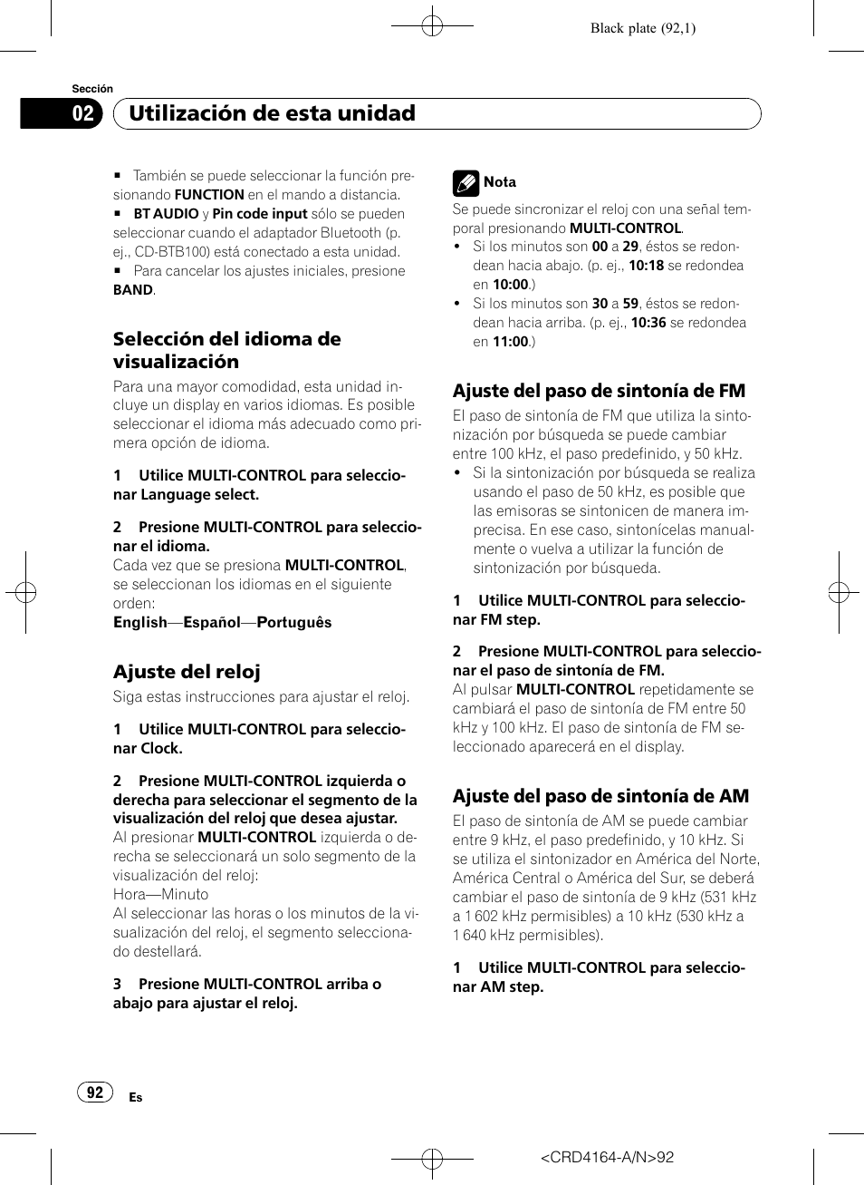 Selección del idioma de, Visualización, Ajuste del reloj 92 | Ajuste del paso de sintonía de fm 92, Ajuste del paso de sintonía de am 92, Utilización de esta unidad, Selección del idioma de visualización, Ajuste del reloj, Ajuste del paso de sintonía de fm, Ajuste del paso de sintonía de am | Pioneer SUPER TUNERIII D DEH-P7950UB User Manual | Page 92 / 132