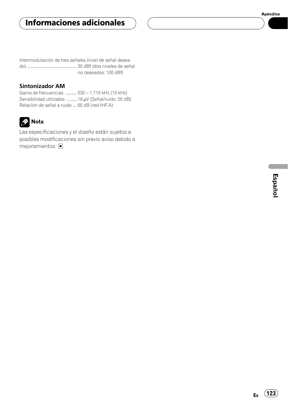 Informaciones adicionales | Pioneer DEH-P3500 User Manual | Page 123 / 124