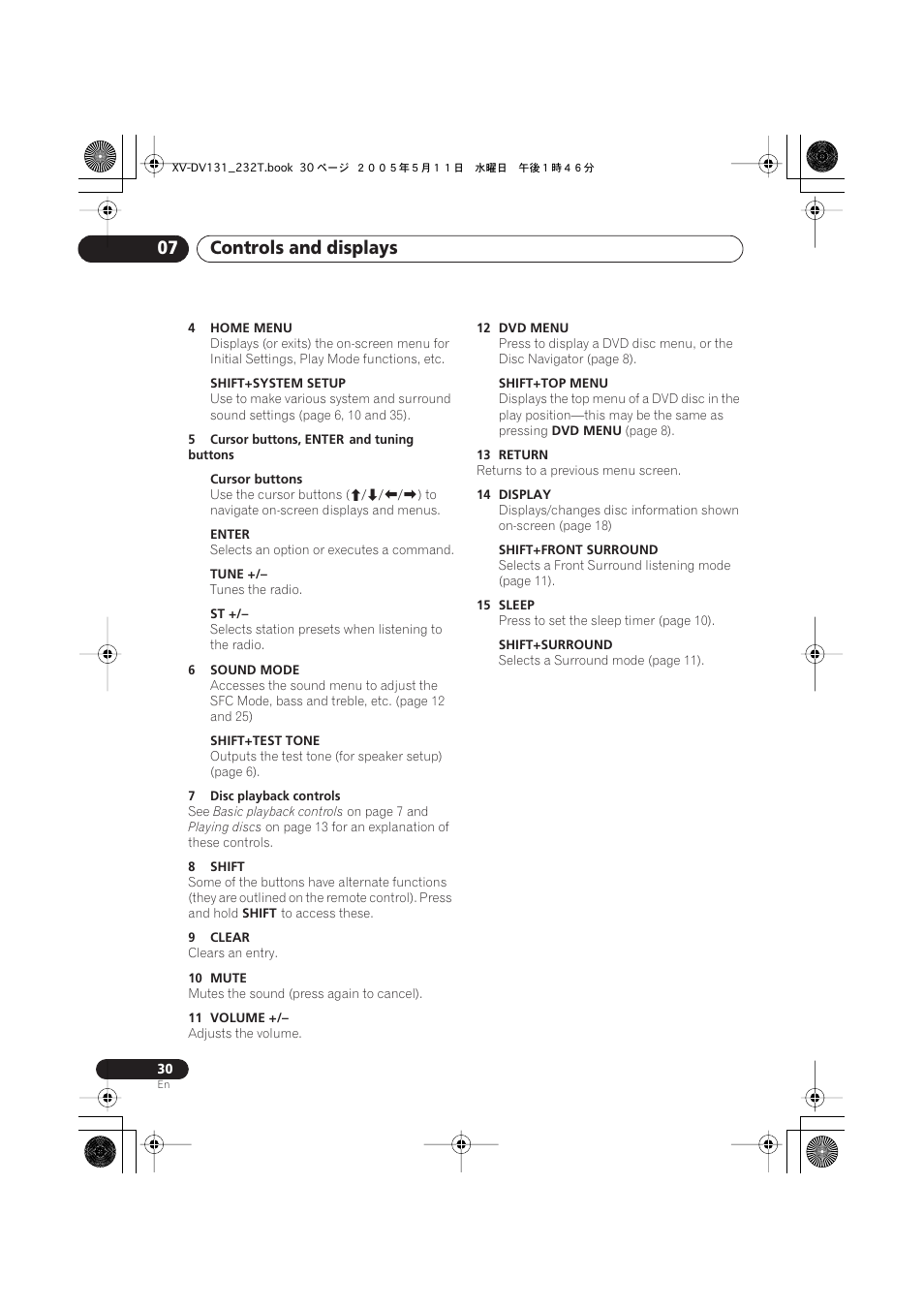 Controls and displays 07 | Pioneer S-DV232T User Manual | Page 30 / 85