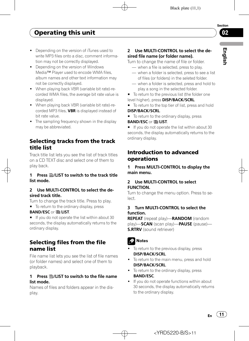 Selecting tracks from the track title, List, Selecting files from the file name | Introduction to advanced, Operations, Operating this unit, Selecting tracks from the track title list, Selecting files from the file name list, Introduction to advanced operations | Pioneer Super Tuner III D DEH-2150UB User Manual | Page 11 / 128