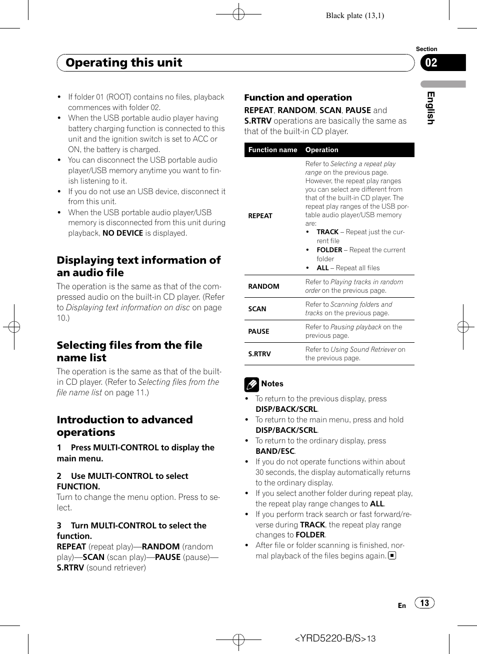 Displaying text information of an audio, File, Selecting files from the file name | List, Introduction to advanced, Operations, Operating this unit, Displaying text information of an audio file, Selecting files from the file name list, Introduction to advanced operations | Pioneer Super Tuner III D DEH-2150UB User Manual | Page 13 / 128