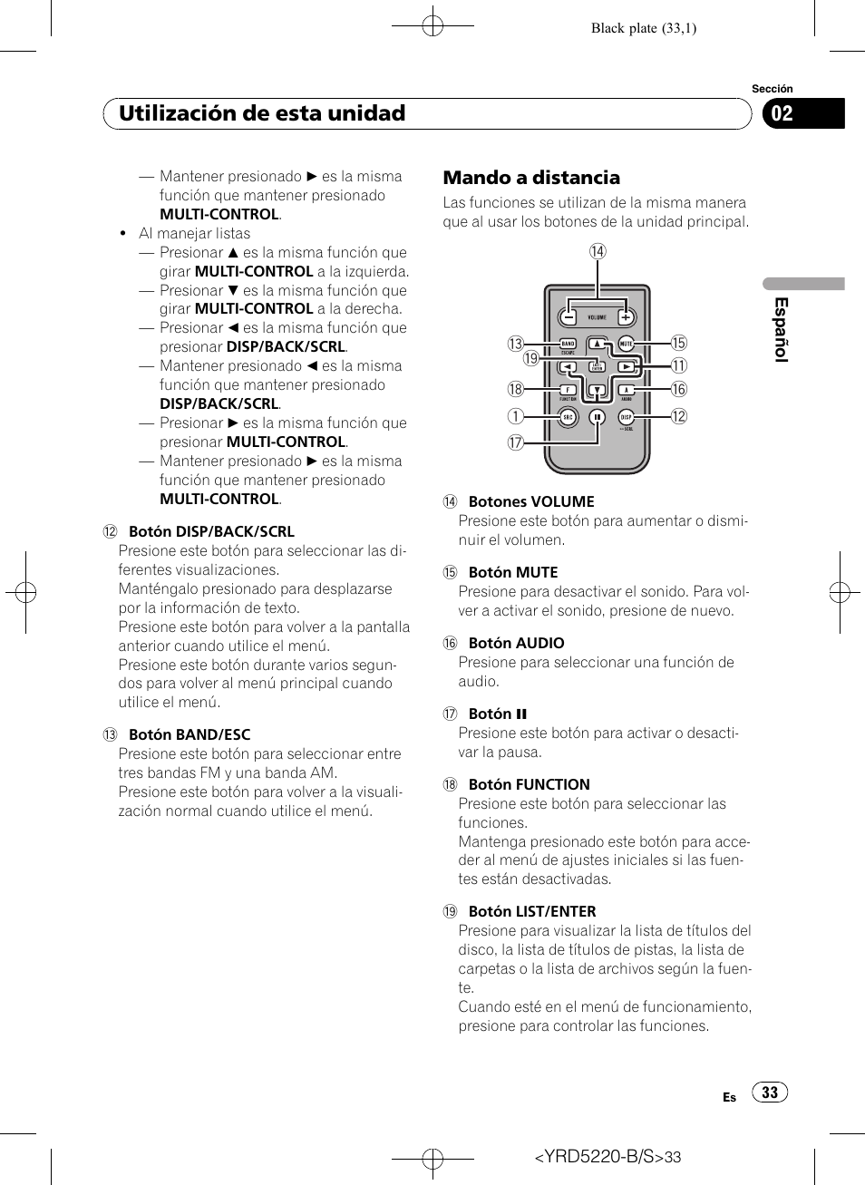 Mando a distancia 33, Utilización de esta unidad | Pioneer Super Tuner III D DEH-2150UB User Manual | Page 33 / 128