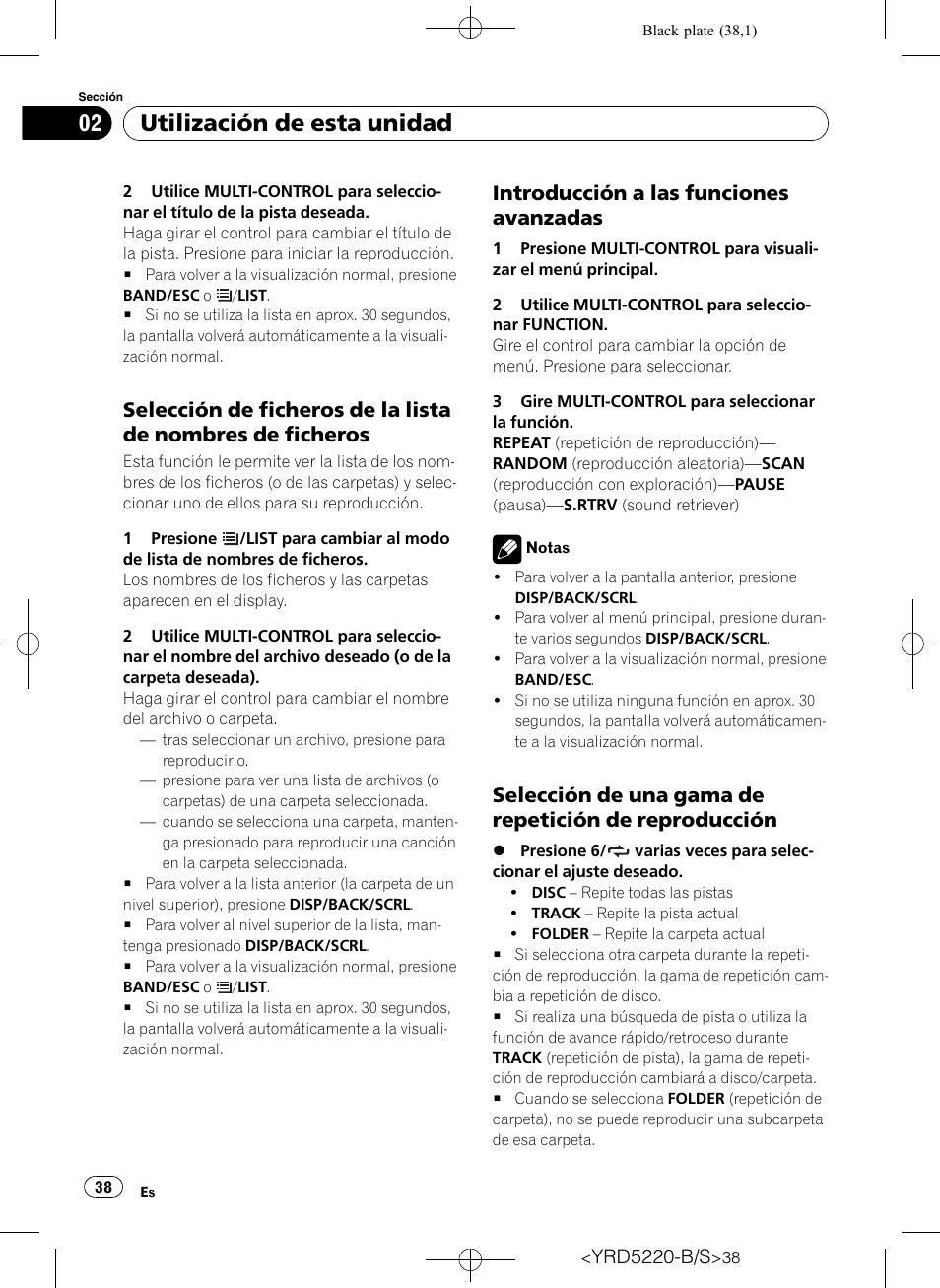 Selección de ficheros de la lista de, Nombres de ficheros, Introducción a las funciones | Avanzadas, Selección de una gama de repetición, De reproducción, Utilización de esta unidad, Introducción a las funciones avanzadas | Pioneer Super Tuner III D DEH-2150UB User Manual | Page 38 / 128