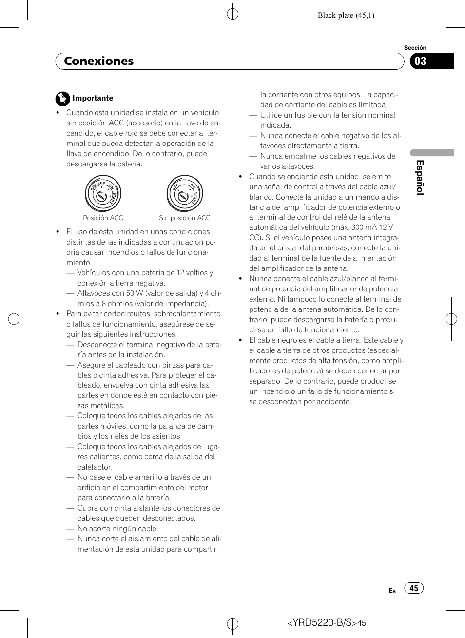 Conexiones, Yrd5220-b/s, Español | Pioneer Super Tuner III D DEH-2150UB User Manual | Page 45 / 128