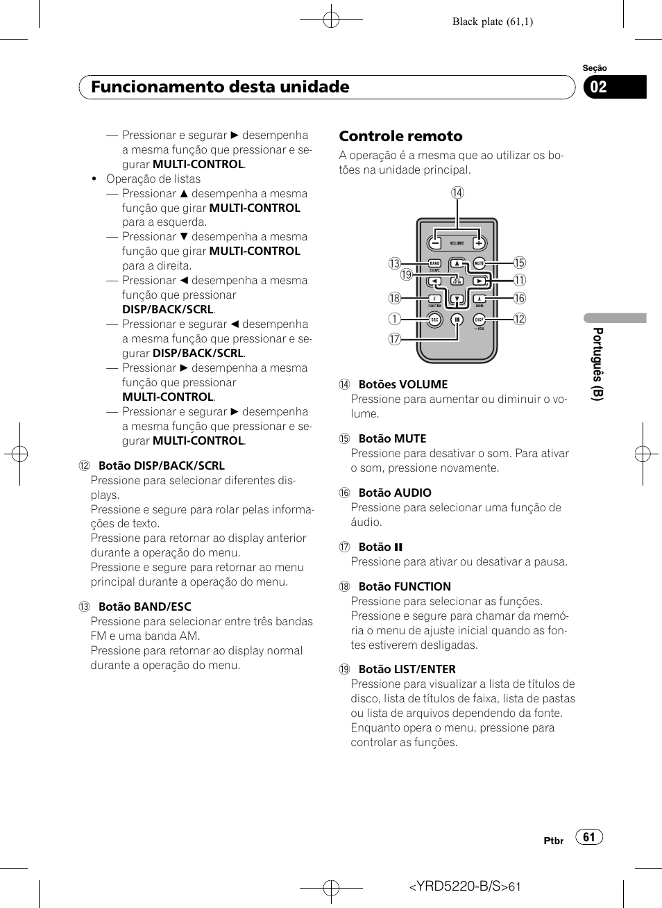 Controle remoto 61, Funcionamento desta unidade | Pioneer Super Tuner III D DEH-2150UB User Manual | Page 61 / 128