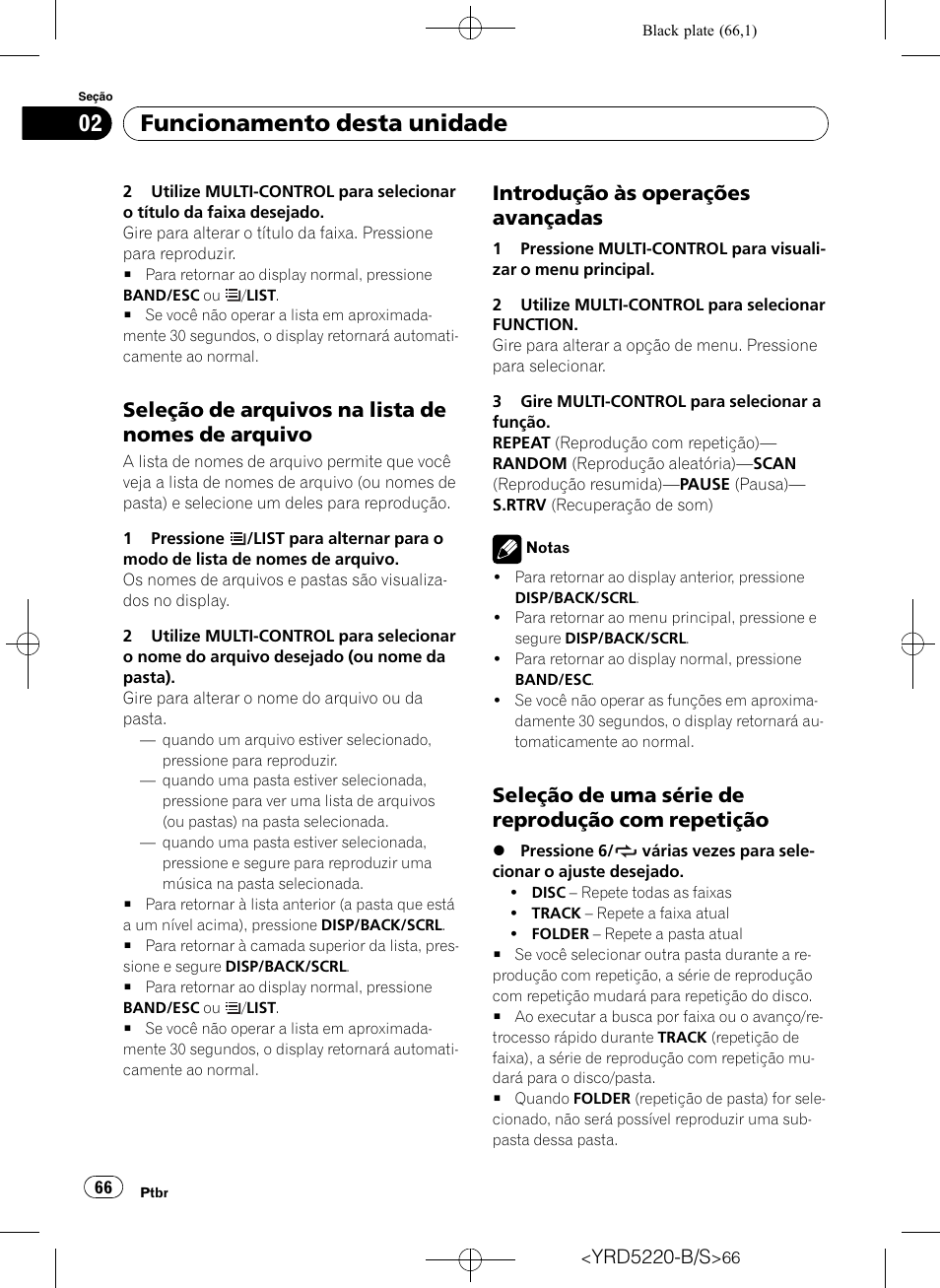 Seleção de arquivos na lista de nomes, De arquivo, Introdução às operações | Avançadas, Seleção de uma série de reprodução, Com repetição, Funcionamento desta unidade, Seleção de arquivos na lista de nomes de arquivo, Introdução às operações avançadas, Seleção de uma série de reprodução com repetição | Pioneer Super Tuner III D DEH-2150UB User Manual | Page 66 / 128