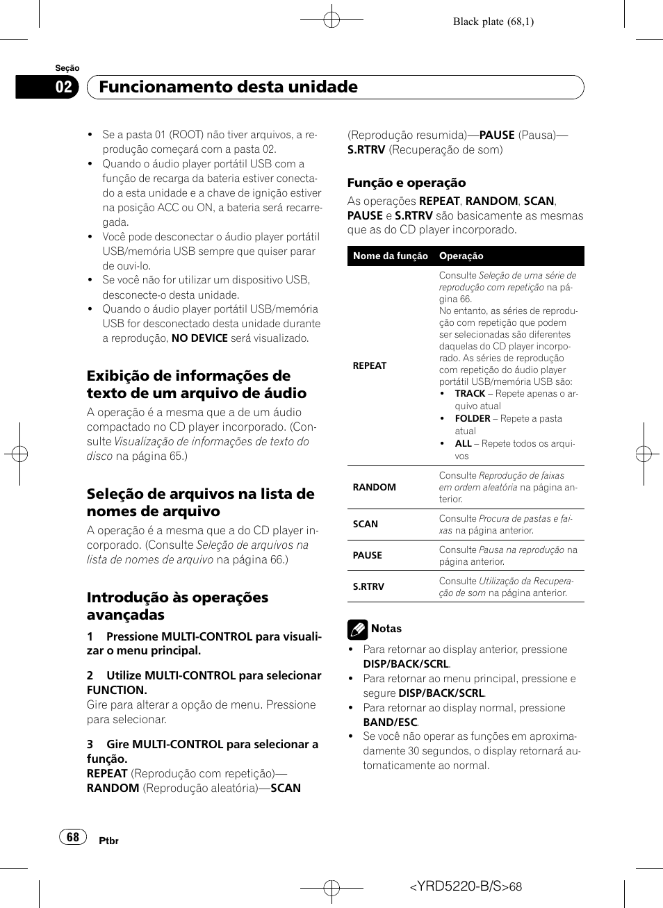 Exibição de informações de texto de, Um arquivo de áudio, Seleção de arquivos na lista de nomes | De arquivo, Introdução às operações, Avançadas, Funcionamento desta unidade, Seleção de arquivos na lista de nomes de arquivo, Introdução às operações avançadas, Yrd5220-b/s | Pioneer Super Tuner III D DEH-2150UB User Manual | Page 68 / 128