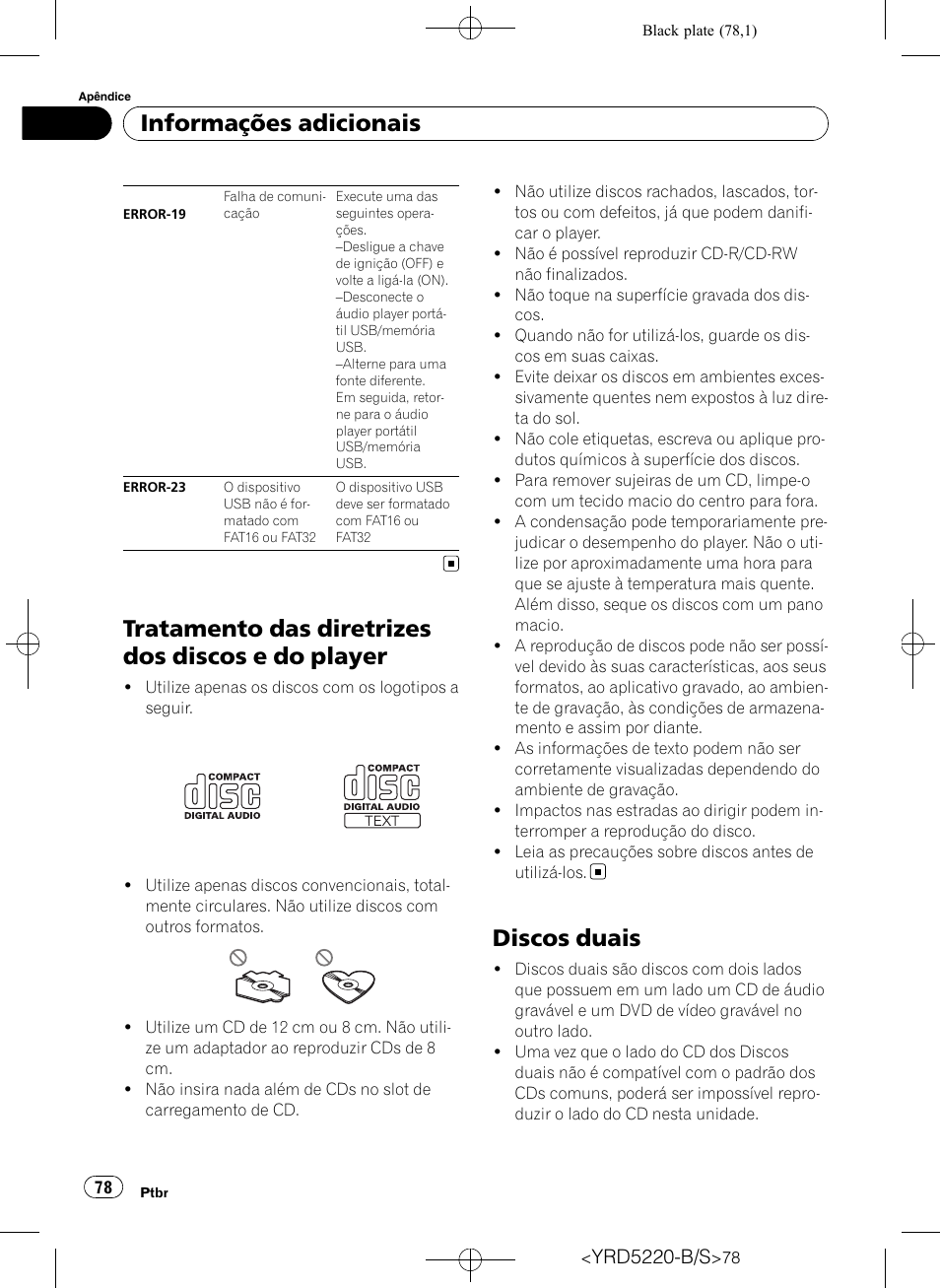 Tratamento das diretrizes dos discos e do, Player, Discos duais | Tratamento das diretrizes dos discos e do player, Informações adicionais | Pioneer Super Tuner III D DEH-2150UB User Manual | Page 78 / 128