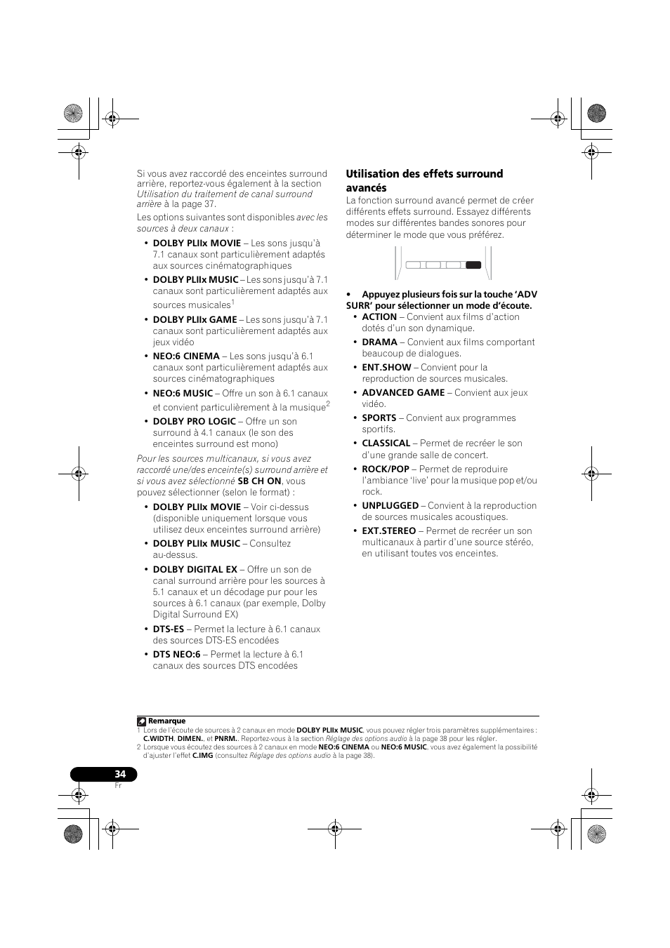 Utilisation des effets surround avancés | Pioneer VSX-819H User Manual | Page 104 / 213