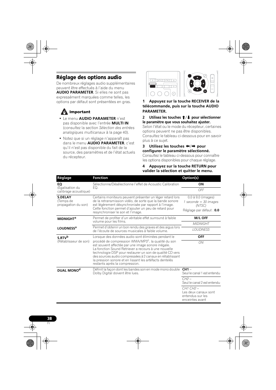 Réglage des options audio | Pioneer VSX-819H User Manual | Page 108 / 213