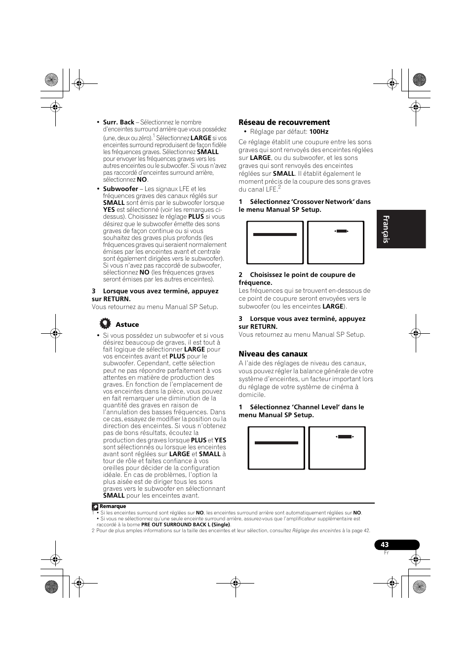 Réseau de recouvrement, Niveau des canaux, English français español | Pioneer VSX-819H User Manual | Page 113 / 213