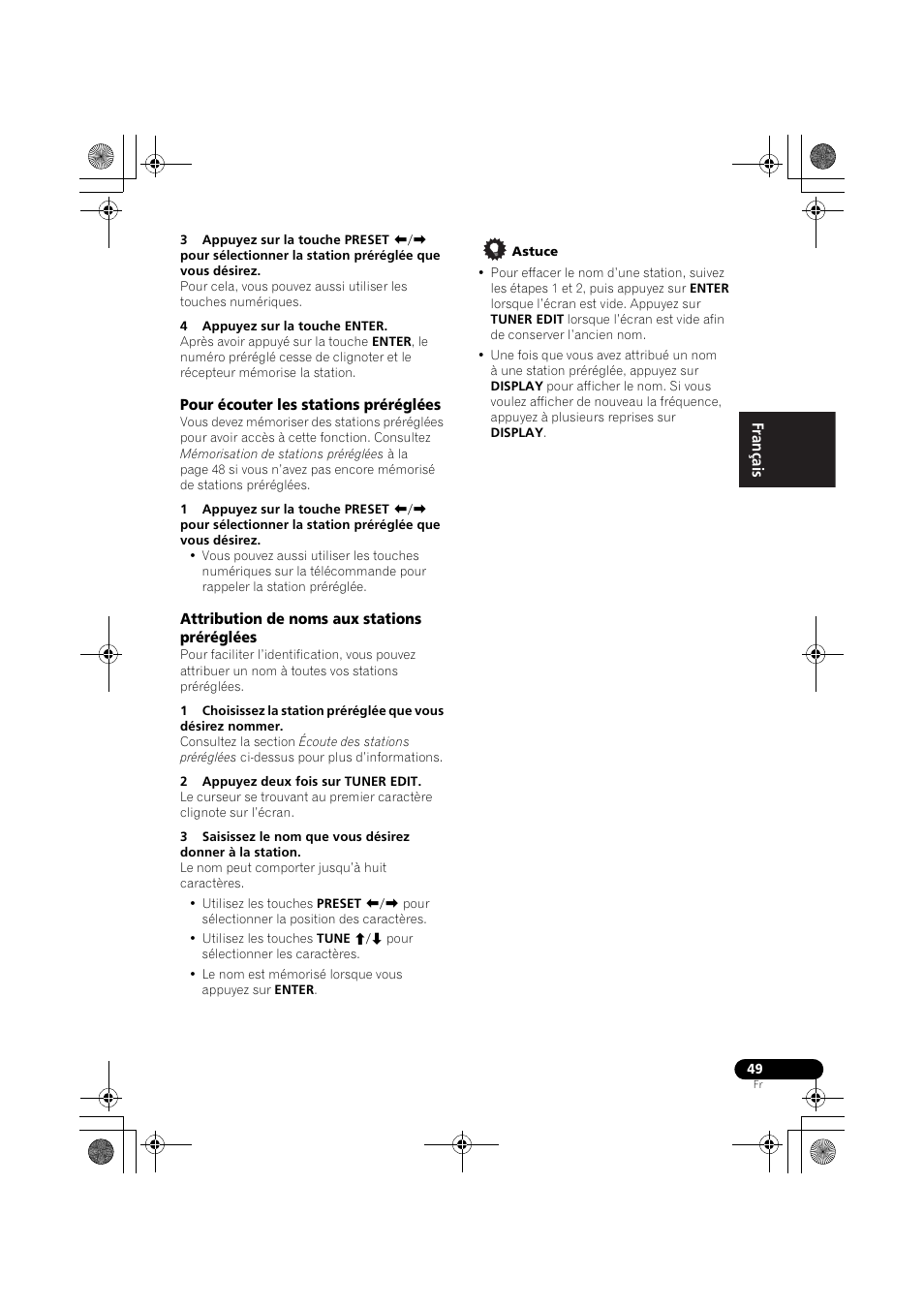 Pour écouter les stations préréglées, Attribution de noms aux stations préréglées | Pioneer VSX-819H User Manual | Page 119 / 213