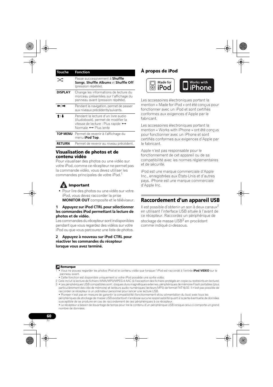 Visualisation de photos et de contenu vidéo, À propos de ipod, Raccordement d’un appareil usb | Pioneer VSX-819H User Manual | Page 130 / 213