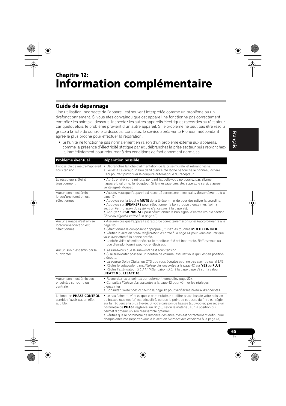 Guide de dépannage, Information complémentaire, Chapitre 12 | Pioneer VSX-819H User Manual | Page 135 / 213