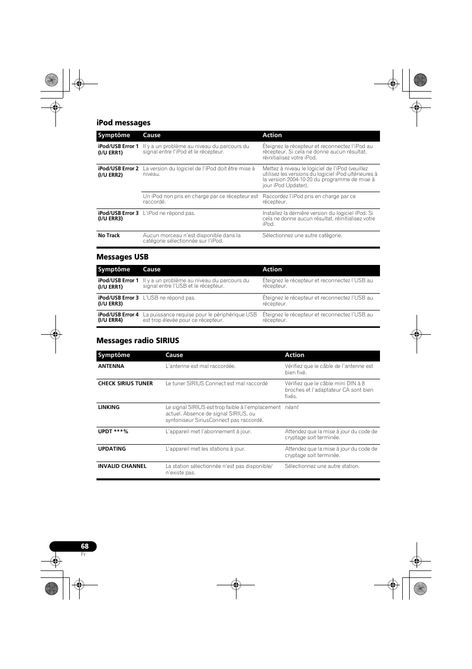 Ipod messages, Messages usb, Messages radio sirius | Ipod messages messages usb messages radio sirius | Pioneer VSX-819H User Manual | Page 138 / 213