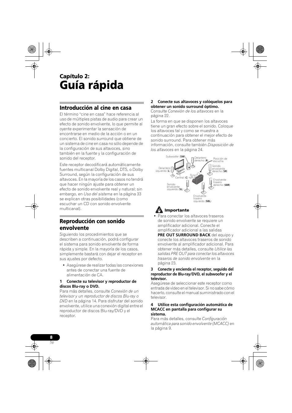 Guía rápida, Capítulo 2, Introducción al cine en casa | Reproducción con sonido envolvente | Pioneer VSX-819H User Manual | Page 148 / 213