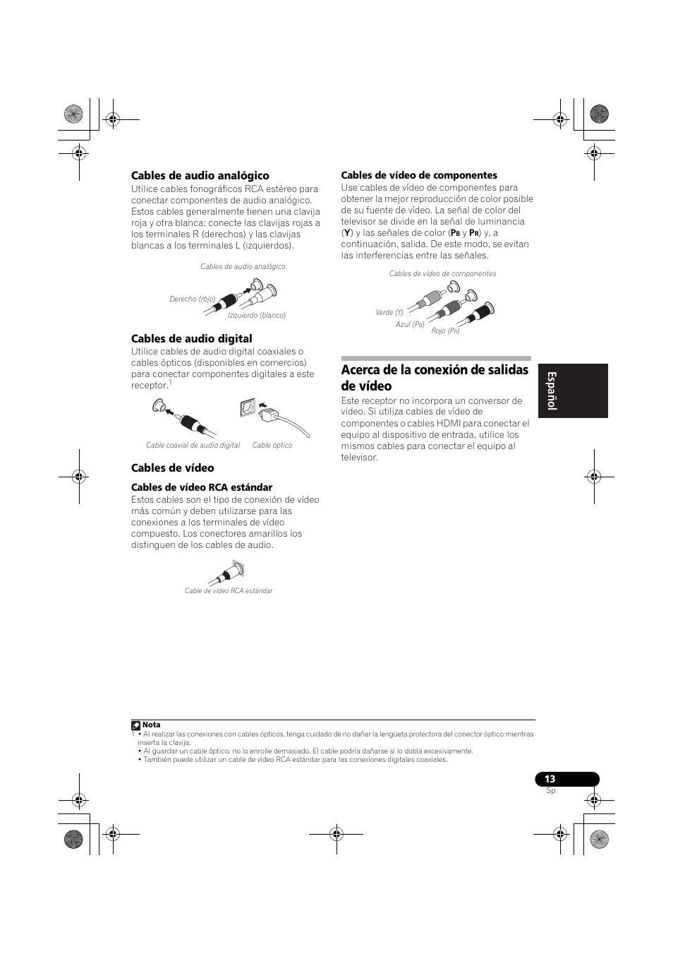 Acerca de la conexión de salidas de vídeo, English français español | Pioneer VSX-819H User Manual | Page 153 / 213