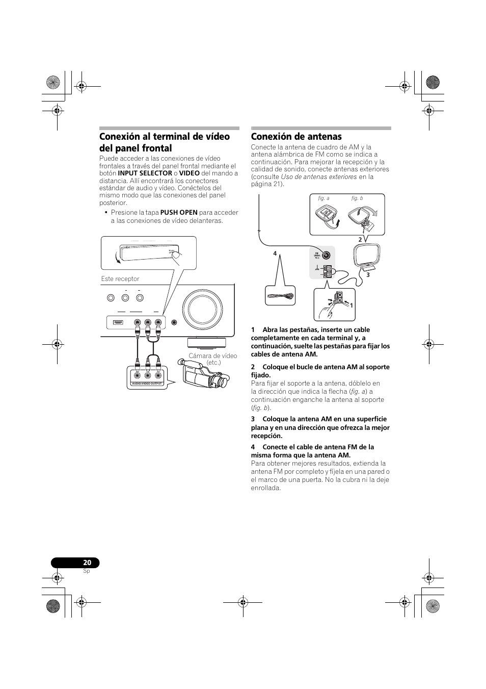 Conexión al terminal de vídeo del panel frontal, Conexión de antenas, Este receptor | Cámara de vídeo (etc.) | Pioneer VSX-819H User Manual | Page 160 / 213
